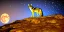 Placeholder: Coyote on top of a mountain howling at the blue moon with stars