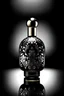 Placeholder: create bottle design for oriental perfume bottle design with ornamental designs. plain coated black bottle with metallic cap