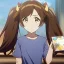 Placeholder: Clear focus, High resolution,a anime teenager, roughline skecth, cute, cartoony style, anime screencap, brown long hair, yellow eyes, twin tails behind hair