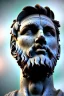 Placeholder: Ultra Realistic image, roman sculpture, white marble material, Lionel Messi, Laurel leaves wreath, miguel angel style, chisel style, emperador, waist up portrait, epic, celestial, cinematic lighting, God light, god rays, 4k resolution, smooth details, ornate details, soft lighting, unreal engine 5, sky and clouds background.