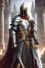 Placeholder: photorealistic holy knight paladin wearing a cape wielding a greatsword temple in the background