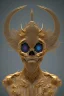 Placeholder: black male African Egyptian alien, cracks in the voodoo head, wicked, eyes, crown, Elephant, 8k, finely detailed, photo realistic, tiger turquoise skull head gold dragon space alien snow skeleton gold teeth silver crown silver space face mask