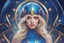 Placeholder: cosmic cyberg beautiful cute ) ((girly women very long blond blue lizzy hair)), full body, (slim elegant cosmic crown jewels),(( blue eyes )),((( smiling))) (realistic cosmic low cut blue suit),(starship on face ground level starship background on foot)