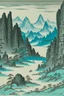 Placeholder: A cyan tundra with glaciers painted by Utagawa Hiroshige