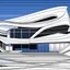 Placeholder: Arte lineal Vista superior de una casa campestre moderna, estilo Zaha Hadid, minimalista