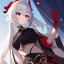 Placeholder: Genshin woman, Clear Focus High resolution, Calm Background, Light skinned woman, Black long beatiful hair, Red sparkling eyes, Red Horns, Black crop top, Black long bangs