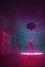 Placeholder: 3d, si-fi hunger , far away a girl in the middle stand on round platform, connected by wires , vr, beautifully color coded, super detailed, moody lighting, volumetric lighting, night time, mass effect, vertical glow, walls