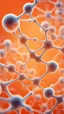 Placeholder: transparent, like a glass, human cells or like a DNA structure, or like a viruses or like a neurons under the microscope and low contrast orange background and fill entire image