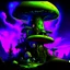 Placeholder: A fantabulous black, lime, and indigo (((mushroom tower house))) erected atop a (geologic pillar), surrounded by the uncanny imaginative ((( swirling skies))), offset by the stark hues of a (neon-tinged nebulous space scape), within. captured by the hand a skilled master painter with a focus on (softly blurred compositions and voluminous lighting).