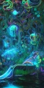 Placeholder: turquoise neon pool water in the dark detailed realistic glowing