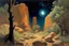 Placeholder: Night, rocks, mountains, trees, rocky land, sci-fi, Rodolphe wytsman and wilfrid de glehn impressionism paintings