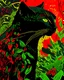 Placeholder: a close up of a black cat on a green background, by Dahlov Ipcar, neo-fauvism, jungle gown, detailed silhouette, made of colorful dried flowers, the smooth black jaguar, a phoenix, colourful drawing, beautiful, colours red and green, firenado, jaguar