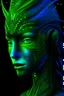 Placeholder: 6 feet, with a slender and graceful figure. skin is a mesmerizing blend of deep, dark, reminiscent of a moonlit forest.midnight blue, emerald green, and deep purple. The skin is intricate patterns that resemble constellations, eyes are large, glowing with an eerie, phosphorescent light.a piercing shade of neon green,aura.face is framed by long, flowing tendrils of bioluminescent hair, reminiscent of glowing jellyfish tentacles.