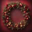 Placeholder: Beautiful Decorated Christmas Wreath with Fairy Lights On It With Red And Maroon Grunge Background.