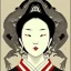 Placeholder: Ukiyo-e styled art, blacn and white frog