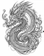 Placeholder: dragon tattoo idea, line art, background, vector, svg, coloring book page style, black outline on white background, leave plenty of white space beetween lines for coloring, minimalist, tattoo style, tattoo idea