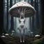 Placeholder: [heavy metal cover: Don't Burn – Montxo Algora] In the heart of a dark and spooky forest, a woman with big eyes, her head enclosed in a giant mushroom cap, stands trembling. She is clad in a full-body mushroom symbiote suit made of white mycelium, blending seamlessly with the eerie surroundings. Surrounding her are several giant mushrooms, their shapes resembling women, casting long, haunting shadows in the dim light of the forest.The woman's eyes dart nervously from one mushroom figure to anot