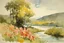 Placeholder: Sunny day, flowers, mountains, river, epic, winslow homer watercolor paintings