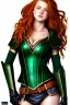 Placeholder: concept illustration, ultra-realistic, super-detailed, strikingly beautiful teen female, 16 years old, long ginger hair, green eyes, medium freckles, full lips, full body, full face, b-cup breasts, athletic, centred camera, ignore NSFW, black skimpy fantasy leather armor, stern expression