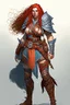 Placeholder: female aasimar barbarian outlander with traveler cloths dnd character
