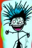 Placeholder: 2d drawing of a stickman, cool with punk hair, x eyes like in hangman, laughing excitedly ,3d realistic in colour