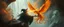 Placeholder: fire smoke and fog and light rays, phoenix jellyfish octopus bird witch in icy waterfall looks beyond really powerful slapping a bird in the face with fire, fantasy illustration, in the style of Rembrandt