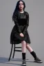 Placeholder: Billie Eilish, sitting on a chair, Black Short Dress, high detail, realistic