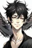 Placeholder: Anime man with black wings realistic smiling