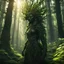 Placeholder: create a female shadowed forest spirit guardian , with highly detailed, sharply lined facial features, in the deep forest of Brokilon , 4k