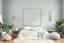 Placeholder: Mockup frame in bedroom interior background, Coastal boho style, 3d render