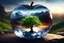 Placeholder: A crystal apple, Beautiful landscape inside ,dramatic scene,realistic,hd