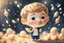 Placeholder: cute chibi mark zuckerberg with a big garlic in sunshine, watercolor and black in outlines, golden glitter, ethereal, cinematic postprocessing, bokeh, dof