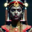 Placeholder: Indian woman, rounded face, blood, lines, black, red, blue, silver, samurai helmet, decorative color feathers, retro, bamboo, leather, soft color, highly detailed, art stations, concept art, smooth, unreal engine 5, god rays, ray tracing, RTX, lumen lighting, ultra detail, volumetric lighting, 3d, finely drawn, high definition, high resolution.