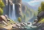 Placeholder: sunny day, rocks, waterfall, mountains, videogame influence of need for speed, anna boch impressionism paintings