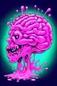 Placeholder: Vintage illustration of a slimey pink brain melting, cartoonist animation style, hand drawn, neon lighting, gross art, pop punk, 90s anime inspired, airbrushing, post modern, horror cut, gradient chrome abberations, retro weird drawings, alien brain matter, blood spatter , scifi punk