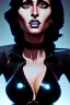 Placeholder: Sophia Loren dressed in shiny black leather, frank miller sin city, busty, cleavage, volumetric lighting, particales,highly detailed,cinematic, deep colours,8