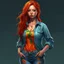 Placeholder: pretty girl, young adult, ginger, conventionally attractive, colourful clothes, realism, jeans, sexy, curvy, thick