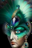 Placeholder: weird lady peacock, transparent, glass head, one eye, surreal by dali