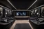 Placeholder: a black themed dedicated home cinema room with LED ambient lighting in the walls make sure the room is completely symmetrical