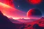 Placeholder: red exoplanet in the horizon, stars, stream, clouds, fantasy, sci-fi, hd