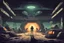 Placeholder: retro 2D game, commercial poster, aliens invasion, inside dark abandoned military base 1970 style