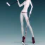 Placeholder: a tall slender woman holding a hockey stick and a fly swatter