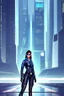 Placeholder: full body picture of a policewoman, futuristic city background