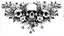 Placeholder: tracery of bones, flowers and skulls, black and white, minimalistic