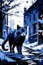 Placeholder: Deconstructivism cat walkin, oil painting ink drawing vector illustration dynamic painting Gothic Snowy