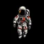 Placeholder: floating cartoon astronaut from 1960's, on solid black background