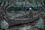 Placeholder: on the dark river in a boat the crepy boatman is the death goes for the souls of the dead people, surreal style, dark colors, strange landscape, detailed, sinister, depressive, surreal style crepy stunning