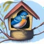 Placeholder: a color illustration of a bird sitting on a nest in a birdhouse.