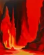 Placeholder: A light red fiery iron and brimstone cavern painted by Clyfford Still