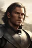 Placeholder: {{Man}}, Male, Ruggedly Handsome, Silver Hair, Short Hair, Adult, Alan Ritchson, {{Blue Eyes}}, Armor, Olive Skin Tone, Knight, Digital Art